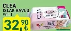CLEA ISLAK MENDİL HAVLU 90'LI fiyat ve kampanya bilgisi